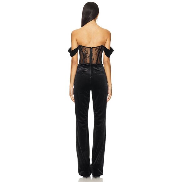 retrofete Leni Velvet Corset Wide Leg Jumpsuit Black Womens Size Small - Picture 6 of 12